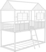 Rask Wood Twin Over Twin Metal Low Bunk Beds with Charming Roof and Fence - Image 6