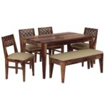 Rask Wood Solid Wood 6 Seater Dining Table with 4 Cushioned Chair - Image 2