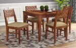 Rask Wood Solid Wood Dining Table 4 Seater Dining Table Set with 4 Cushion Chairs