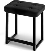 Modern Black Padded Vanity Stool – Faux Leather Tufted Cushion Seat with Metal Frame |