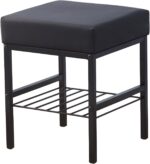 Modern Black Vanity Stool with Metal Frame and Storage Shelf - Image 7