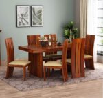 Rask Wood Solid Wood 6 Seater Dining Table with 6 Chairs for Dining Room
