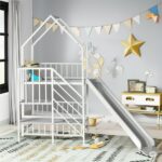 Rask Wood Twin Over Twin Metal Bunk Bed with Slide - Image 6