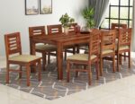 Rask Wood Solid Wood 8 Seater Dining Table Set with 8 Cushioned Chair for Living Room