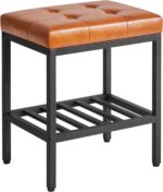 Modern Tan Faux Leather Vanity Stool with Storage Shelf - Image 8