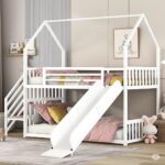 Rask Wood Twin Over Twin Metal Bunk Bed with Slide