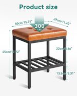 Modern Tan Faux Leather Vanity Stool with Storage Shelf - Image 6