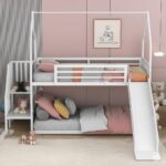 Rask Wood Twin Over Twin Metal Bunk Bed with Slide - Image 3