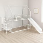 Rask Wood Twin Over Twin Metal Bunk Bed with Slide - Image 5