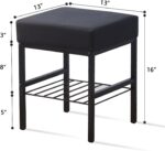 Modern Black Vanity Stool with Metal Frame and Storage Shelf - Image 5