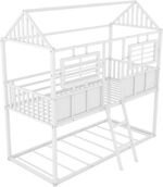 Rask Wood Twin Over Twin Metal Low Bunk Beds with Charming Roof and Fence - Image 5