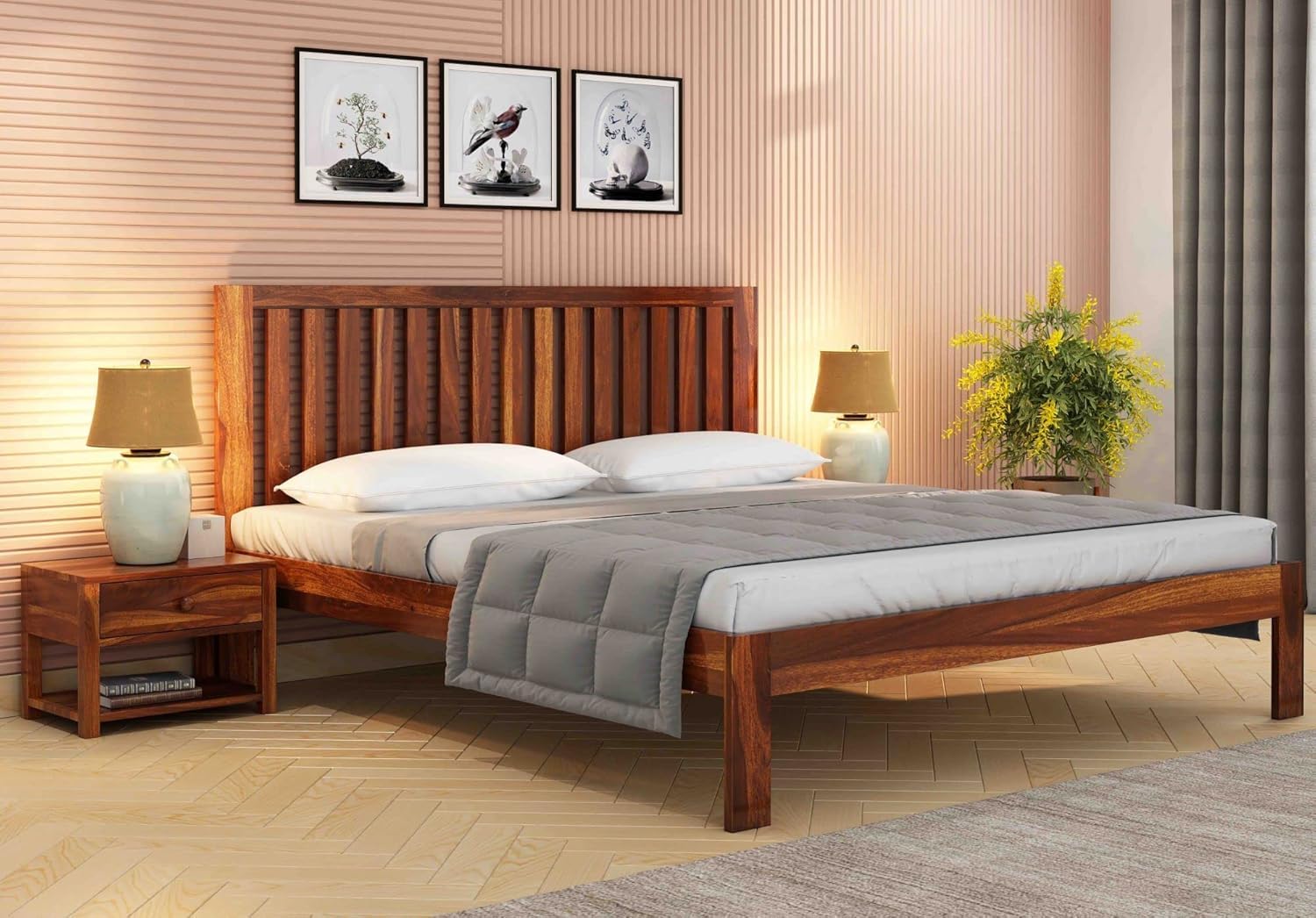 711eH4tVHfL._SL1500_ Rask Wood Solid Wood King Size Bed Without Storage for Bedroom - Image 1