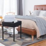 Modern Black Vanity Stool with Metal Frame and Storage Shelf - Image 2