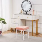 Side Table with Metal Leg Vanity Stool for Bathroom Living Room - Image 5