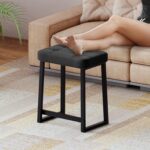 Modern Black Padded Vanity Stool – Faux Leather Tufted Cushion Seat with Metal Frame | - Image 4