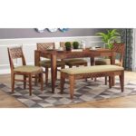 Rask Wood Solid Wood 6 Seater Dining Table with 4 Cushioned Chair