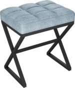Modern Blue Vanity Stool with X-Shape Metal Frame |