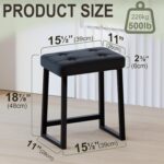 Modern Black Padded Vanity Stool – Faux Leather Tufted Cushion Seat with Metal Frame | - Image 6