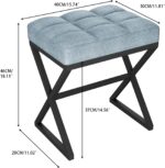 Modern Blue Vanity Stool with X-Shape Metal Frame | - Image 4