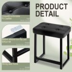 Modern Black Padded Vanity Stool – Faux Leather Tufted Cushion Seat with Metal Frame | - Image 5