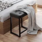 Modern Black Padded Vanity Stool – Faux Leather Tufted Cushion Seat with Metal Frame | - Image 2
