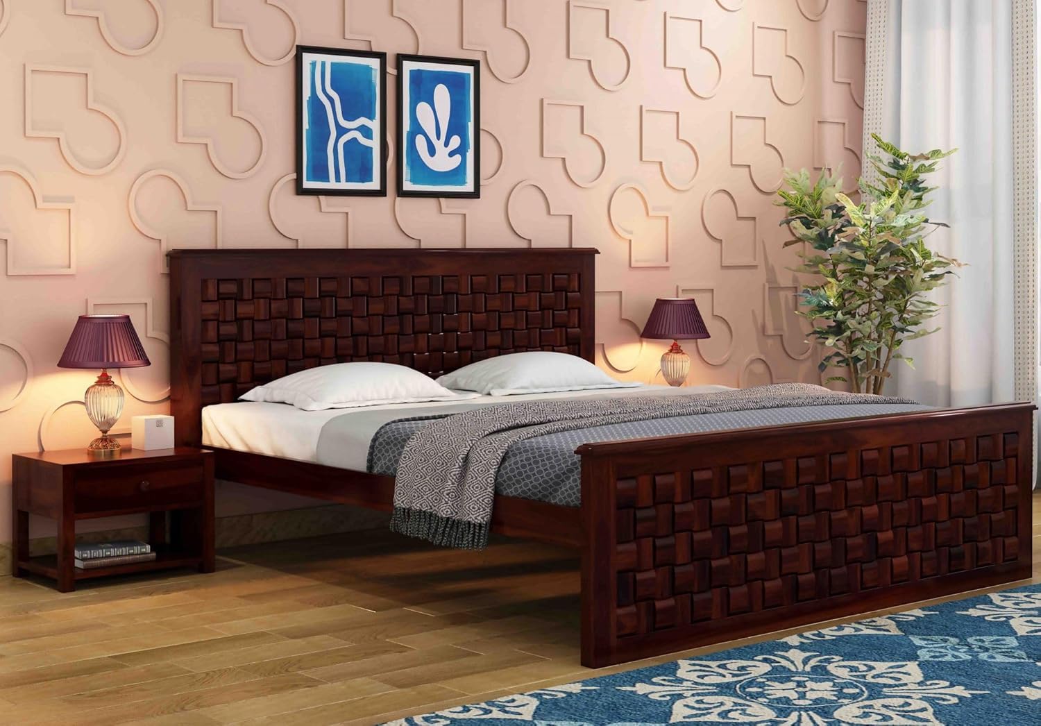 71yB+NXETtL._SL1500_ Rask Wood Solid Wood King Size Bed Without Storage for Living Room - Image 1