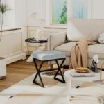 Modern Blue Vanity Stool with X-Shape Metal Frame | - Image 5