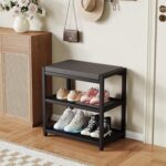 2-Tier Shoe Rack Bench with Padded Seat – Modern Entryway Shoe Storage Organizer with Metal Frame - Image 8