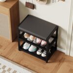 2-Tier Shoe Rack Bench with Padded Seat – Modern Entryway Shoe Storage Organizer with Metal Frame - Image 3