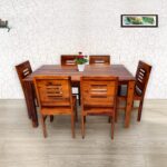 Rask Wood Solid Wood 6 Seater Dining Table with 6 Chair for Living Room