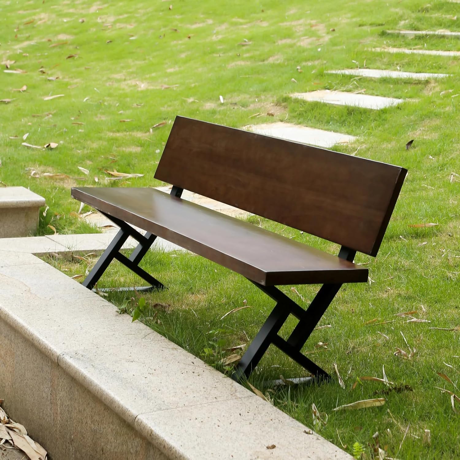 81Nj70pfhTL._SL1500_ Modern Wooden Outdoor Bench with Backrest - Image 1