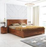 Rask Wood Solid Wood Queen Size Bed with Box Storage for Bedroom